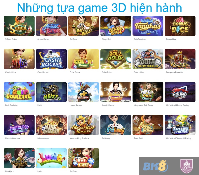 Những tựa game 3D hiện hành tại BK8